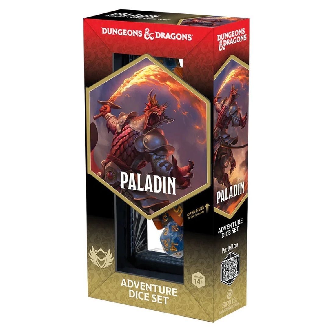 3e3b60c8941f77701be9ee556cd17369.jpg Dungeons & Dragons Adventure Dice Set - Paladin (Orange & Blue) - Image 1