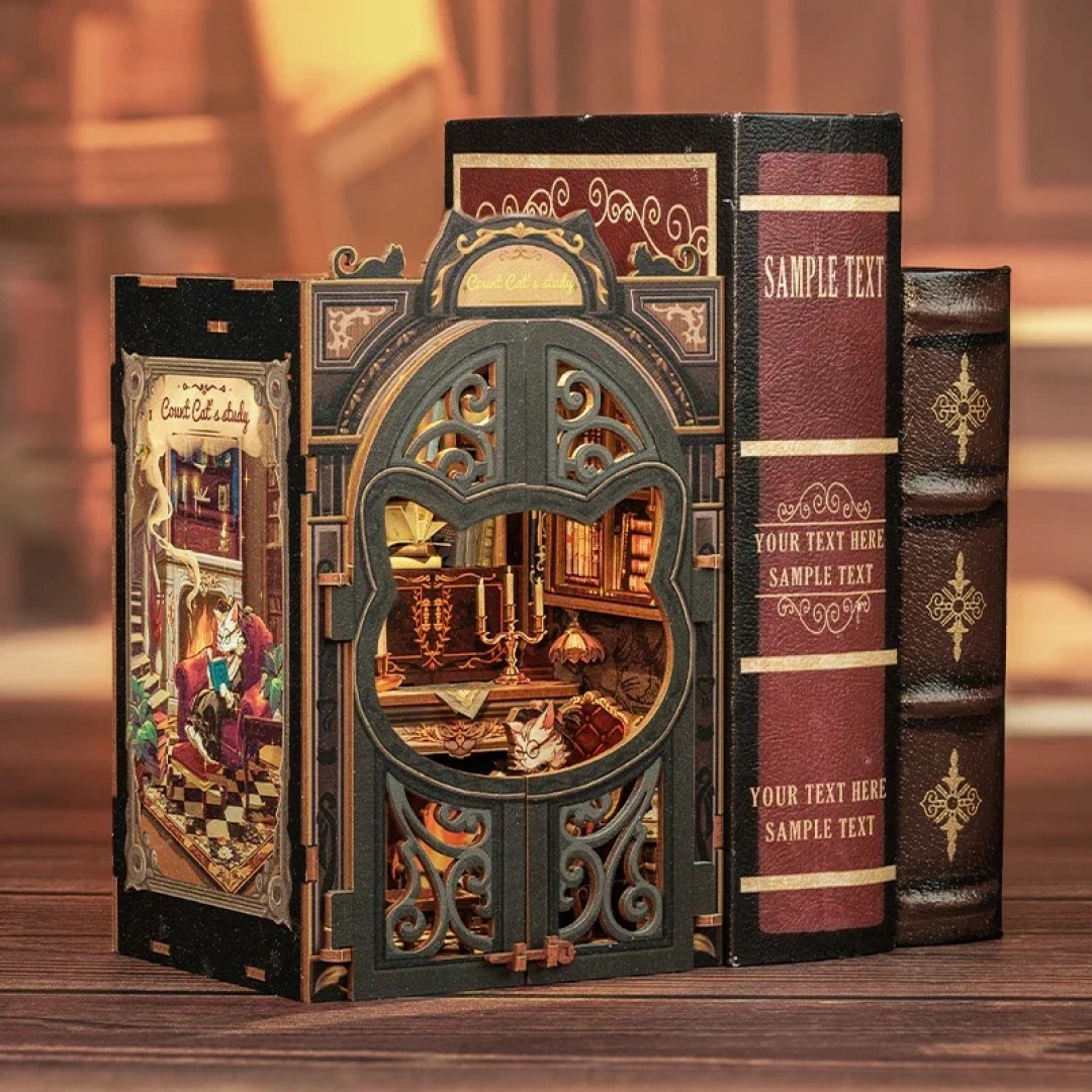 69eb08e8feaa1c1857de122f7a4a7ed7.jpg DIY Book Nook Kit Count Cat's Study - Image 1