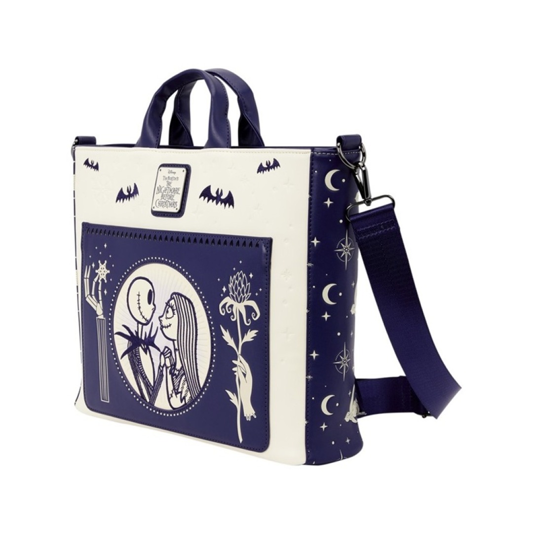 7b19b47559282ad60508860accda23a5.jpg Disney Nightmare Before Christmas Jack Skellington & Sally "Night Sky" Loungefly Tote Bag - Image 1